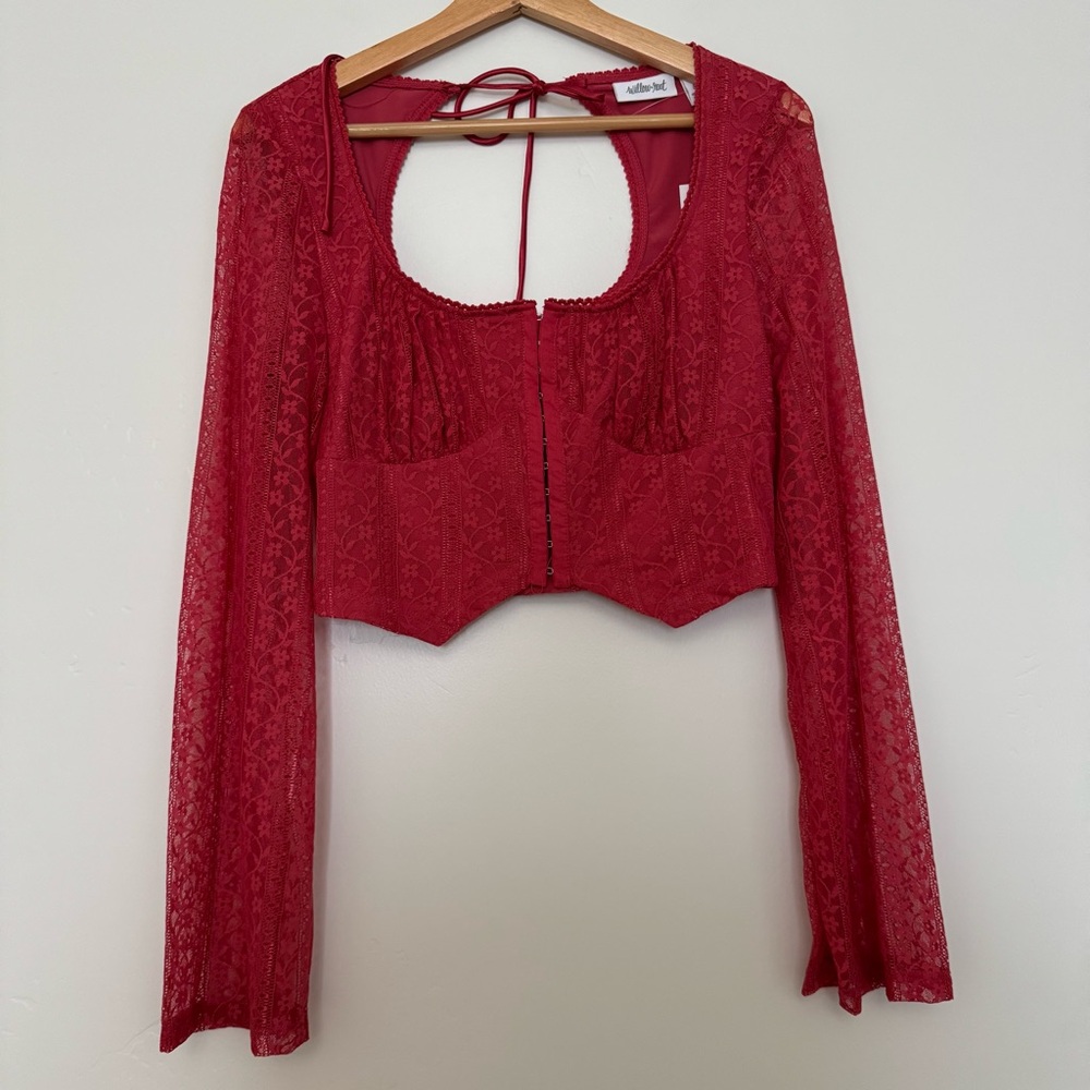 Willow + Root Red Lace long sleeve cropped top